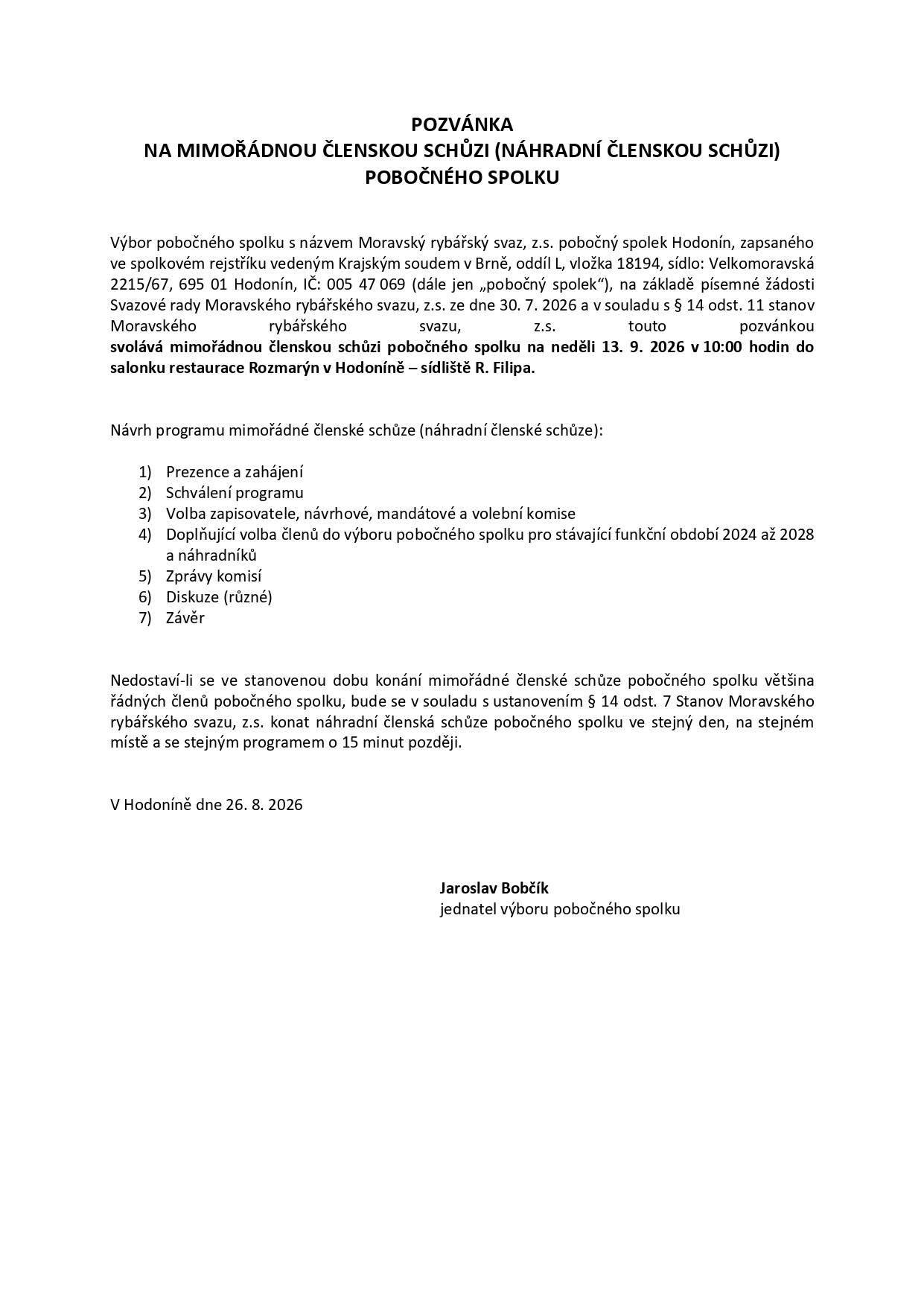 1. pozvánka na mimořádnou členskou schůzi mar page 0001